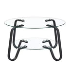 Table basse rétro minimaliste à cadre métallique avec double plateau en verre trempé, dimensions 80 x 80 x 45 cm
