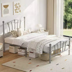 Cadre de lit plateforme en métal chic en forme de cœur - Plateforme robuste avec support à lattes, rangement sous le lit, pas besoin de sommier tapissier - Taille double, blanc