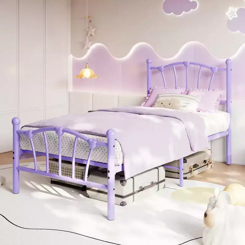 Cadre de lit plateforme en métal chic en forme de cœur - Plateforme robuste avec support à lattes, rangement sous le lit, pas besoin de sommier tapissier - Taille double, blanc