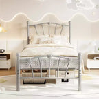 Cadre de lit plateforme en métal chic en forme de cœur - Plateforme robuste avec support à lattes, rangement sous le lit, pas besoin de sommier tapissier - Taille double, blanc