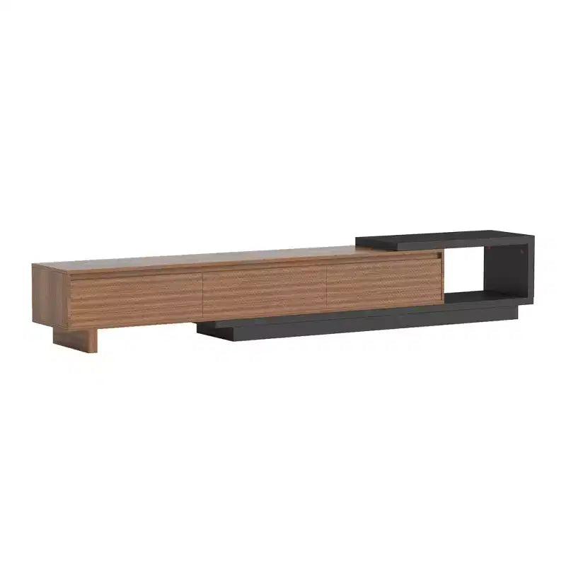 Meuble TV extensible Luck Live 78.74102.3 avec 3 tiroirs, façade texturée et console multimédia moderne pour salon