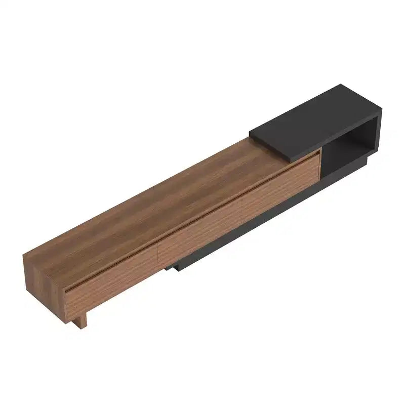 Meuble TV extensible Luck Live 78.74102.3 avec 3 tiroirs, façade texturée et console multimédia moderne pour salon