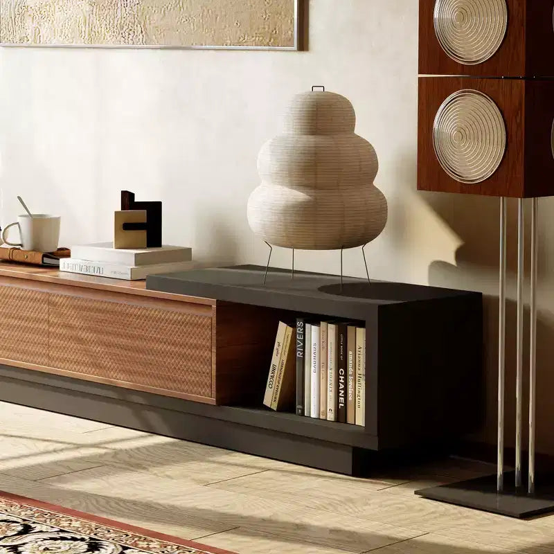 Meuble TV extensible Luck Live 78.74102.3 avec 3 tiroirs, façade texturée et console multimédia moderne pour salon