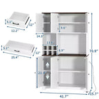 Armoire de cuisine blanche de 180 cm de haut, meuble de rangement de cuisine moderne style ferme, bar à café autoportant avec rangement