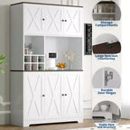 Armoire de cuisine blanche de 180 cm de haut, meuble de rangement de cuisine moderne style ferme, bar à café autoportant avec rangement