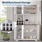 Armoire de cuisine blanche de 180 cm de haut, meuble de rangement de cuisine moderne style ferme, bar à café autoportant avec rangement