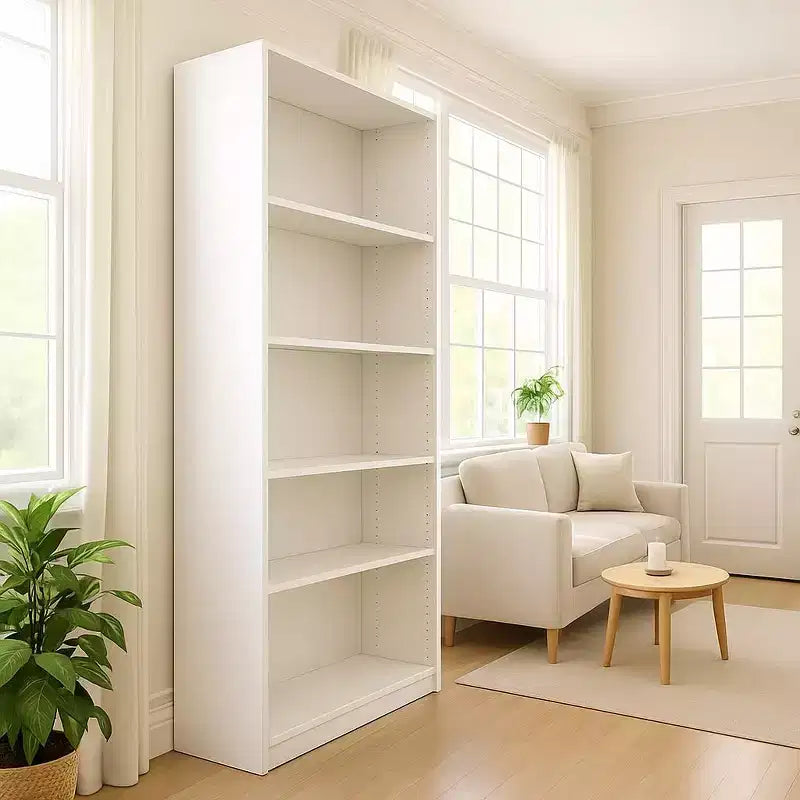 JVNOXK Bibliothèque de rangement à cinq niveaux de 73,6 cm avec 5 étagères ouvertes et kit de sécurité anti-basculement, convient aux chambres et aux salons, blanc