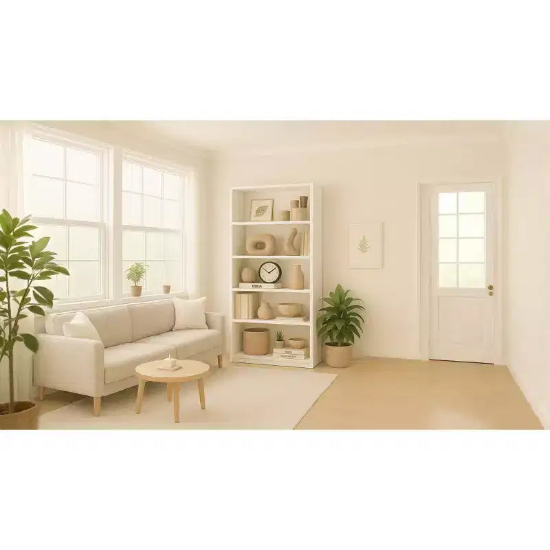 JVNOXK Bibliothèque de rangement à cinq niveaux de 73,6 cm avec 5 étagères ouvertes et kit de sécurité anti-basculement, convient aux chambres et aux salons, blanc