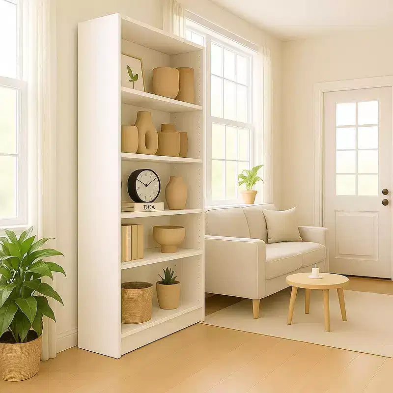 JVNOXK Bibliothèque de rangement à cinq niveaux de 73,6 cm avec 5 étagères ouvertes et kit de sécurité anti-basculement, convient aux chambres et aux salons, blanc