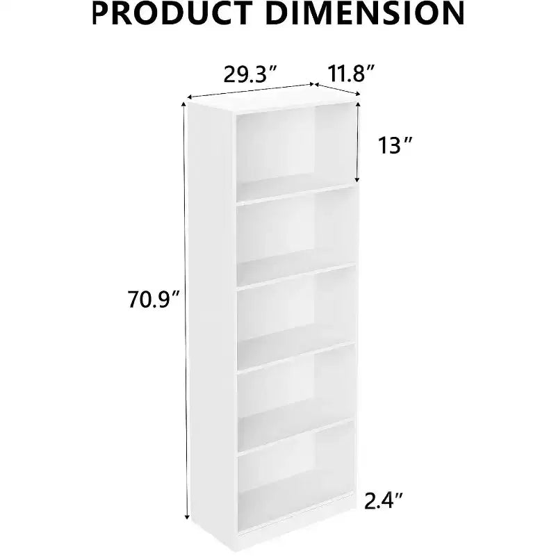JVNOXK Bibliothèque de rangement à cinq niveaux de 73,6 cm avec 5 étagères ouvertes et kit de sécurité anti-basculement, convient aux chambres et aux salons, blanc