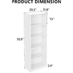 JVNOXK Bibliothèque de rangement à cinq niveaux de 73,6 cm avec 5 étagères ouvertes et kit de sécurité anti-basculement, convient aux chambres et aux salons, blanc
