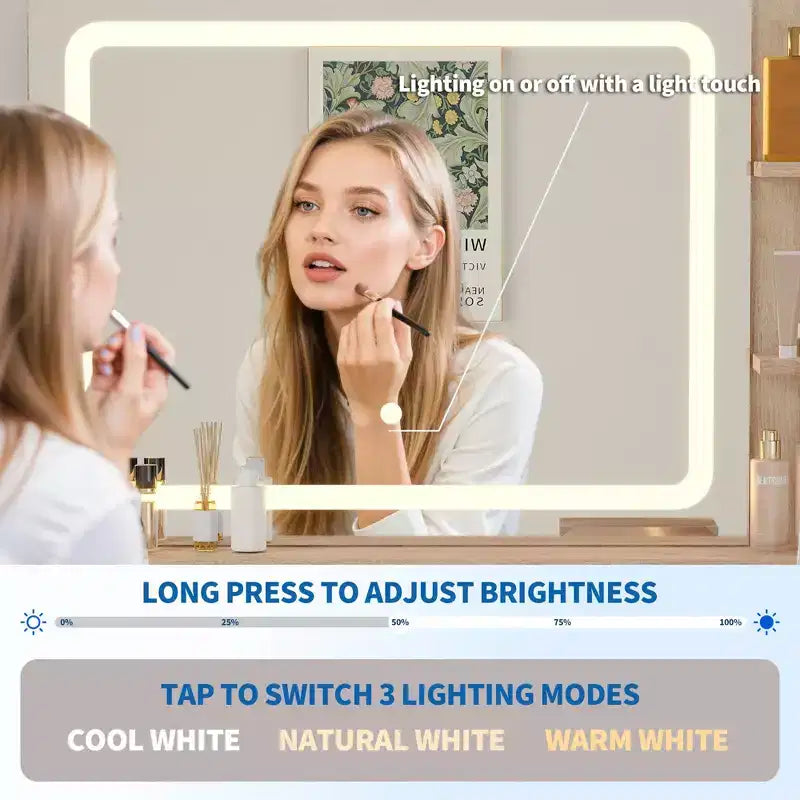 Coiffeuse de maquillage à LED de 31,5 pouces avec miroir et 2 tiroirs pour le rangement et l'organisation de la chambre