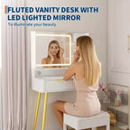 Coiffeuse de maquillage à LED de 31,5 pouces avec miroir et 2 tiroirs pour le rangement et l'organisation de la chambre
