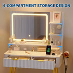 Coiffeuse de maquillage à LED de 31,5 pouces avec miroir et 2 tiroirs pour le rangement et l'organisation de la chambre
