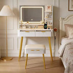 Coiffeuse de maquillage à LED de 31,5 pouces avec miroir et 2 tiroirs pour le rangement et l'organisation de la chambre