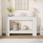 Farmhouse Console Table with Solid Base, 47 2-Tier Sofa Table for Entryway or Living Room, Rustic Wood Grain Accent Table - White