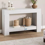 Console de ferme avec base solide, table de canapé à 2 niveaux de 119 cm pour entrée ou salon, table d'appoint rustique en grain de bois - Blanc