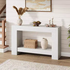 Console de ferme avec base solide, table de canapé à 2 niveaux de 119 cm pour entrée ou salon, table d'appoint rustique en grain de bois - Blanc