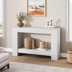 Console de ferme avec base solide, table de canapé à 2 niveaux de 119 cm pour entrée ou salon, table d'appoint rustique en grain de bois - Blanc