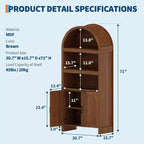 Armoire de rangement arquée haute de 71 po avec étagères ouvertes et portes, bibliothèque moderne à 5 niveaux pour salle à manger, cuisine ou salon - Marron