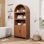 Armoire de rangement arquée haute de 71 po avec étagères ouvertes et portes, bibliothèque moderne à 5 niveaux pour salle à manger, cuisine ou salon - Marron