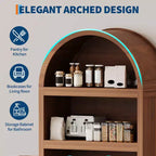 Armoire de rangement arquée haute de 71 po avec étagères ouvertes et portes, bibliothèque moderne à 5 niveaux pour salle à manger, cuisine ou salon - Marron