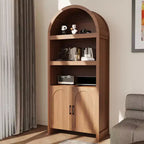 Armoire de rangement arquée haute de 71 po avec étagères ouvertes et portes, bibliothèque moderne à 5 niveaux pour salle à manger, cuisine ou salon - Marron