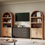 Armoire de rangement arquée haute de 71 po avec étagères ouvertes et portes, bibliothèque moderne à 5 niveaux pour salle à manger, cuisine ou salon - Marron