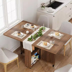Table à manger pliante pour 4, table de cuisine rustique avec tiroir, étagère de rangement à 2 niveaux et 6 roulettes pour petits espaces
