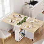Table à manger pliante pour 4, table de cuisine rustique avec tiroir, étagère de rangement à 2 niveaux et 6 roulettes pour petits espaces