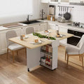 Folding Dining Table for 4,Farmhouse Kitchen Table with Drawer, 2-Layer Storage Shelf & 6 Wheels for Small Spaces