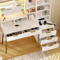 Modern dressing table with high-definition lighting mirror, five drawers, glass doors, integrated sockets, and a glass tabletopfor bedroom.