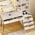 Modern dressing table with high-definition lighting mirror, five drawers, glass doors, integrated sockets, and a glass tabletopfor bedroom.