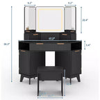 Coiffeuse d'angle en bois naturel, Coiffeuse d'angle avec plateau en verre, Coiffeuse d'angle avec miroir et chaise, Coiffeuse à rayures