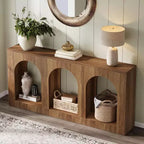Table Console Lantine de 70,9 pouces avec Rangement, Table d'Entrée en Bois avec Étagères Arqueées pour Foyer, Couloir, Salon, Étroite et Longue, Marron