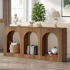 Table Console Lantine de 70,9 pouces avec Rangement, Table d'Entrée en Bois avec Étagères Arqueées pour Foyer, Couloir, Salon, Étroite et Longue, Marron
