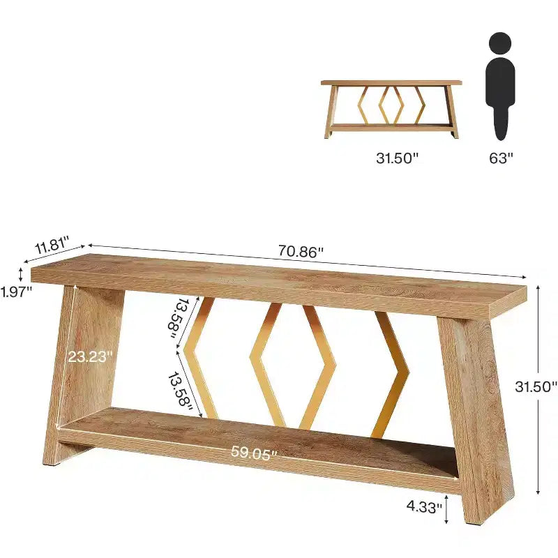 Lantine Table Console Extra Longue à 2 Niveaux de 179,98 cm, Chêne Clair, pour Salon, Derrière Canapé, Couloir d'Entrée, avec Rangement.