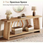 Lantine Table Console Extra Longue à 2 Niveaux de 179,98 cm, Chêne Clair, pour Salon, Derrière Canapé, Couloir d'Entrée, avec Rangement.
