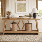 Lantine Table Console Extra Longue à 2 Niveaux de 179,98 cm, Chêne Clair, pour Salon, Derrière Canapé, Couloir d'Entrée, avec Rangement.