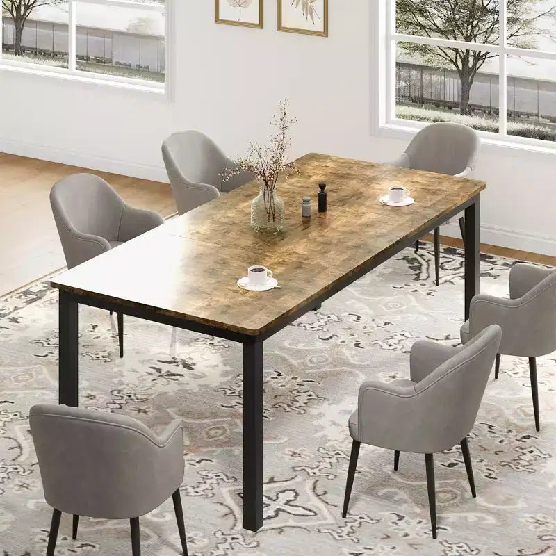 Table de salle à manger industrielle de 200 cm pour 8 personnes, longue table à manger en bois avec assemblage tenon-mortaise, table de cuisine avec pieds en métal robustes, pour salle à manger ou bureau