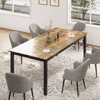 Table de salle à manger industrielle de 200 cm pour 8 personnes, longue table à manger en bois avec assemblage tenon-mortaise, table de cuisine avec pieds en métal robustes, pour salle à manger ou bureau
