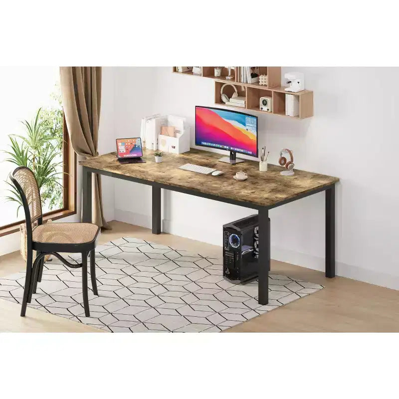 Table de salle à manger industrielle de 200 cm pour 8 personnes, longue table à manger en bois avec assemblage tenon-mortaise, table de cuisine avec pieds en métal robustes, pour salle à manger ou bureau
