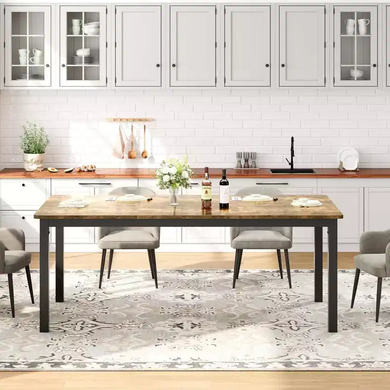 Table de salle à manger industrielle de 200 cm pour 8 personnes, longue table à manger en bois avec assemblage tenon-mortaise, table de cuisine avec pieds en métal robustes, pour salle à manger ou bureau