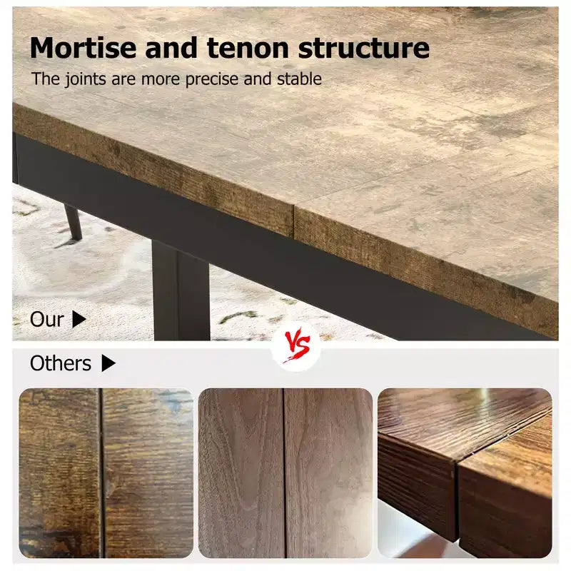 Table de salle à manger industrielle de 200 cm pour 8 personnes, longue table à manger en bois avec assemblage tenon-mortaise, table de cuisine avec pieds en métal robustes, pour salle à manger ou bureau