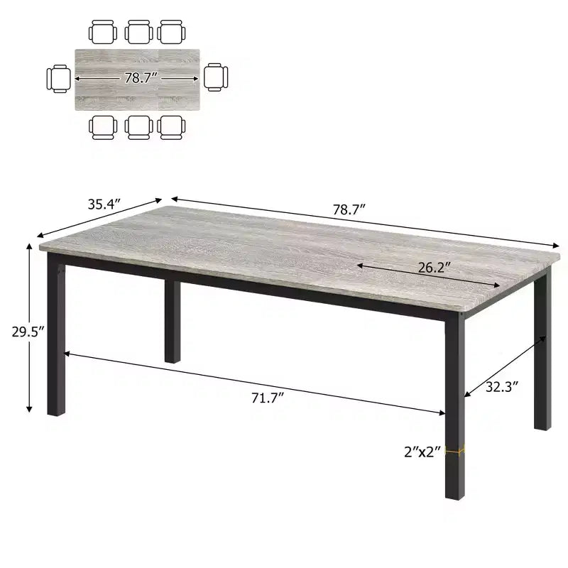 Table de salle à manger industrielle de 200 cm pour 8 personnes, longue table à manger en bois avec assemblage tenon-mortaise, table de cuisine avec pieds en métal robustes, pour salle à manger ou bureau