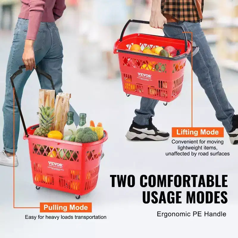 VIYET Chariots de Rangement Roulants en Plastique avec Poignées, 6 pièces, 39L, Rouges - Idéal pour les Supermarchés, les Magasins de Détail, les Courses Alimentaires