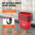 VIYET Chariots de Rangement Roulants en Plastique avec Poignées, 6 pièces, 39L, Rouges - Idéal pour les Supermarchés, les Magasins de Détail, les Courses Alimentaires