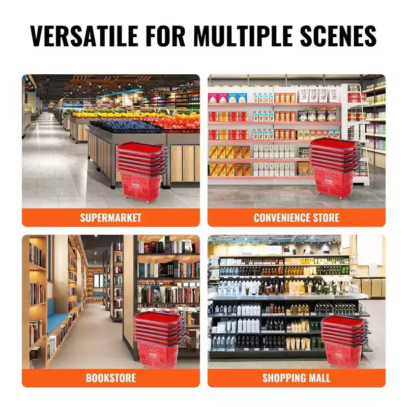 VIYET Chariots de Rangement Roulants en Plastique avec Poignées, 6 pièces, 39L, Rouges - Idéal pour les Supermarchés, les Magasins de Détail, les Courses Alimentaires