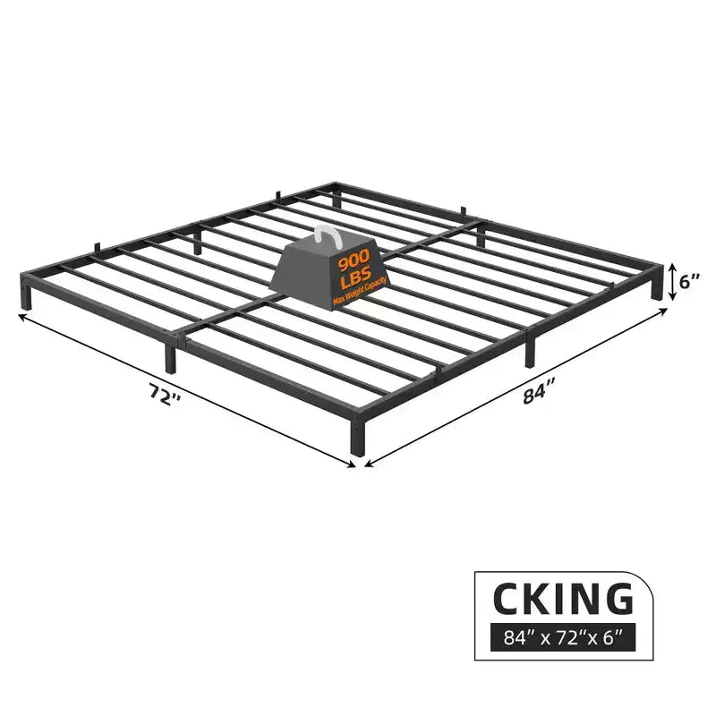 Cadre de lit en métal 6 pouces, King Californien / Twin XL, Plateforme en acier robuste, Sans sommier tapissier, Silencieux