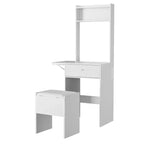 COZONY Coiffeuse de maquillage avec miroir, table de maquillage de 150 cm avec lumières LED, multiprise, tabouret, blanc
